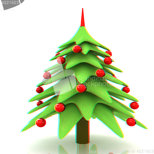 Image of Christmas tree. 3d illustration. Anaglyph. View with red/cyan gl