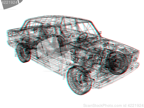 Image of 3d model cars. 3D illustration. Anaglyph. View with red/cyan gla