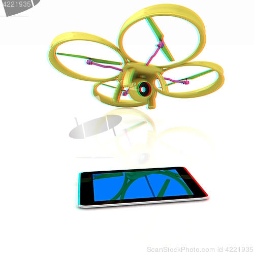 Image of Drone with tablet pc. Anaglyph. View with red/cyan glasses to se