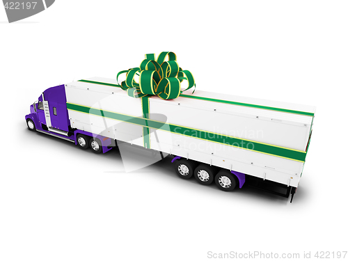 Image of Present truck isolated blue-green back view