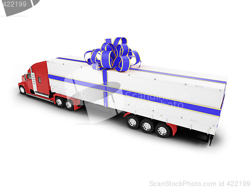 Image of Present truck isolated red-blue back view