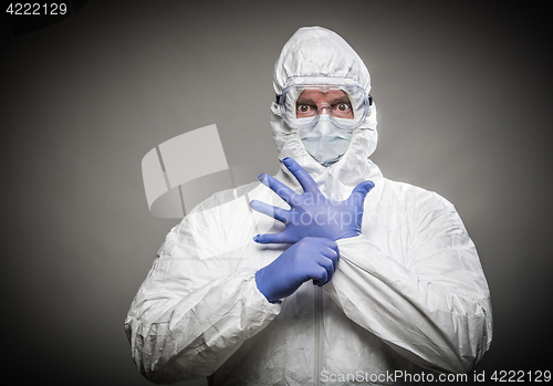 Image of Man With Intense Expression Wearing HAZMAT Protective Clothing A
