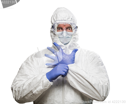 Image of Man With Intense Expression Wearing HAZMAT Protective Clothing I