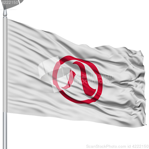 Image of Nagoya Capital City Flag on Flagpole, Flying in the Wind, Isolated on White Background