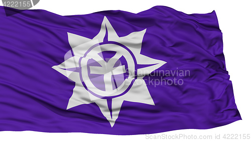 Image of Isolated Okayama Flag, Capital of Japan Prefecture, Waving on White Background