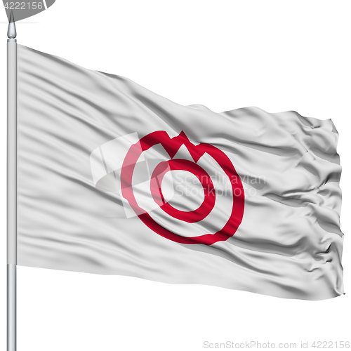 Image of Yamaguchi Capital City Flag on Flagpole, Flying in the Wind, Isolated on White Background