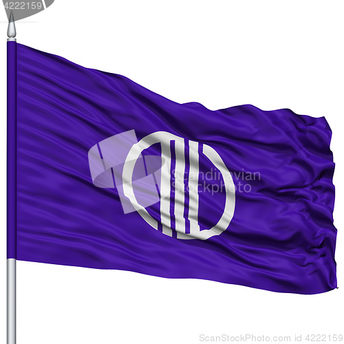Image of Sendai Capital City Flag on Flagpole, Flying in the Wind, Isolated on White Background