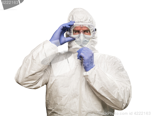 Image of Man With Intense Expression Wearing HAZMAT Protective Clothing I