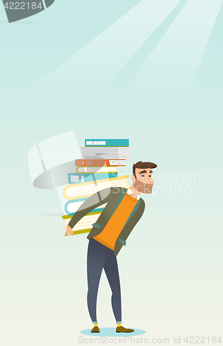 Image of Student with pile of books vector illustration.