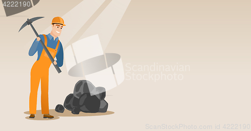 Image of Miner working with pickaxe vector illustration.