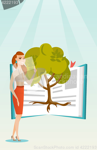 Image of Student pointing at tree of knowledge.