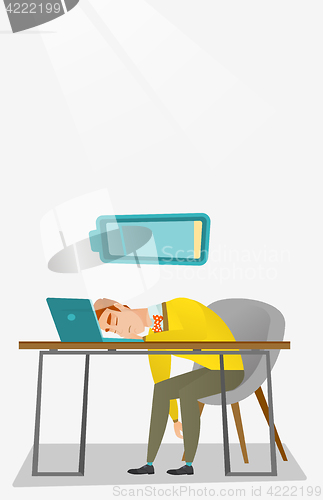 Image of Tired employee sleeping at workplace.