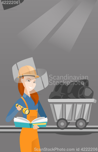 Image of Miner checking documents vector illustration.