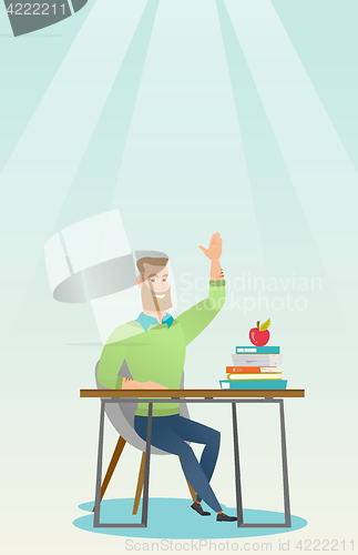Image of Student raising hand in class for an answer.