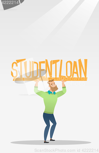 Image of Young man holding sign of student loan.