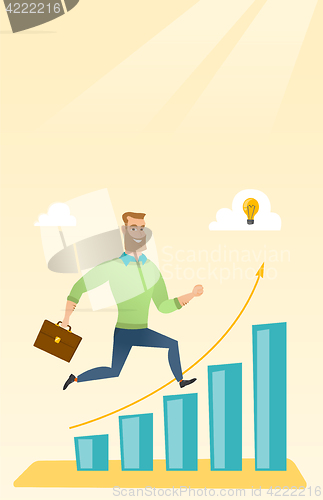 Image of Businessman running along the growth graph.