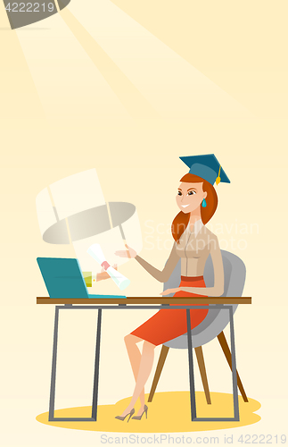 Image of Graduate getting diploma from the computer.