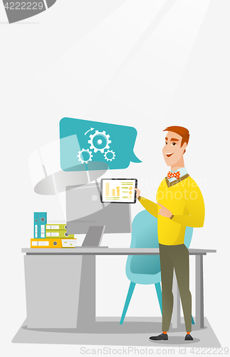 Image of Businessman presenting report on digital tablet.
