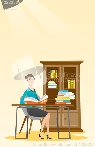 Image of Student reading book vector illustration.