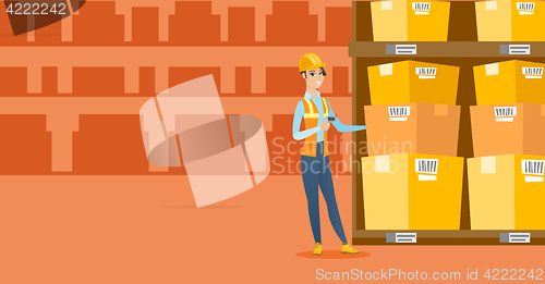 Image of Warehouse worker scanning barcode on box.