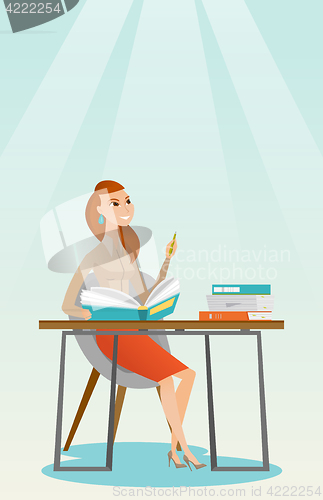 Image of Student writing at the desk vector illustration.