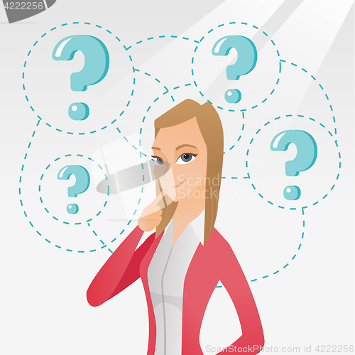 Image of Young business woman thinking vector illustration.