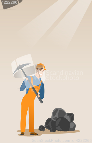 Image of Miner working with pickaxe vector illustration.