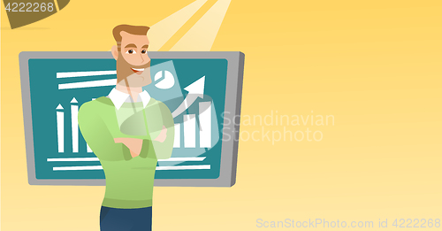 Image of Teacher or student standing in front of chalkboard