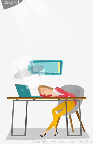 Image of Tired employee sleeping at workplace.