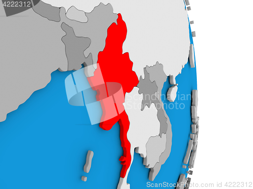 Image of Myanmar on globe