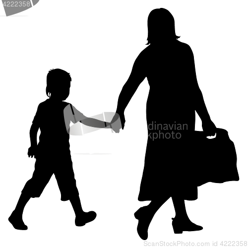 Image of Silhouette of happy family on a white background