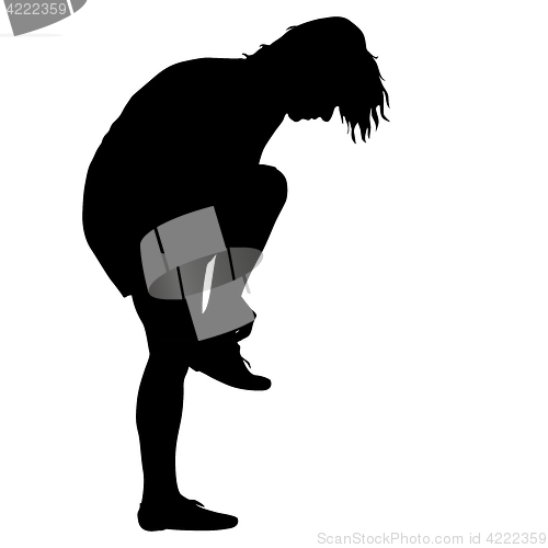 Image of Black silhouette woman strikes up shoelace, people on white background