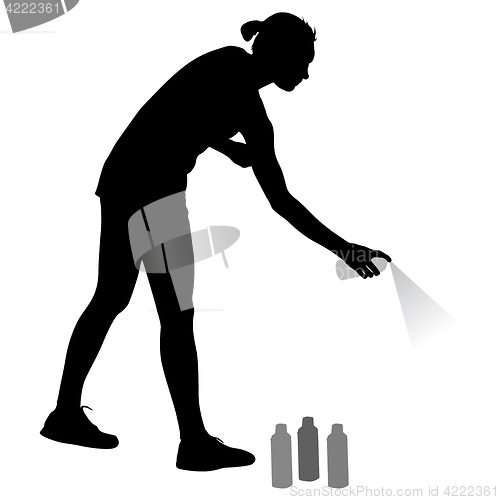 Image of Silhouette woman holding a spray on a white background. illustration