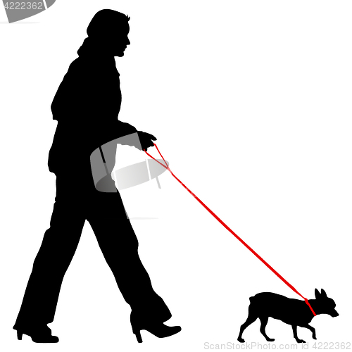 Image of Silhouette of people and dog. illustration