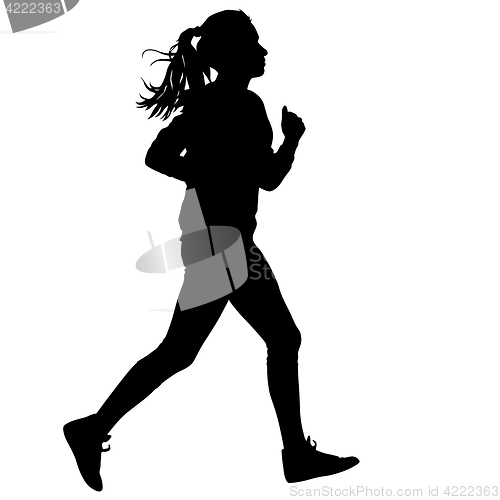 Image of Black Silhouettes Runners sprint women on white background