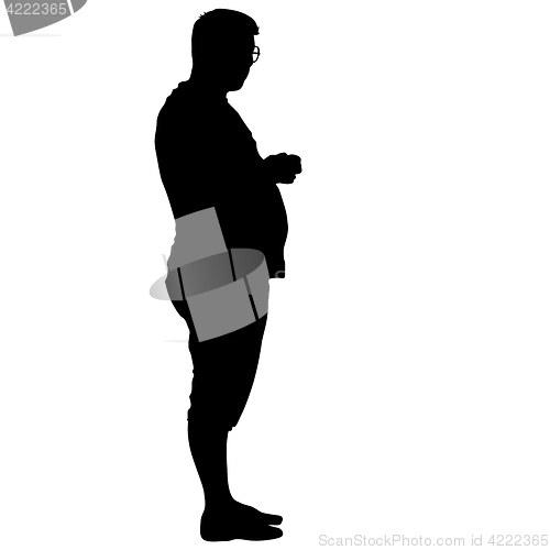 Image of Black silhouette thick man standing, people on white background