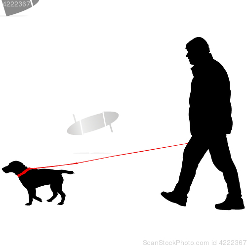 Image of Silhouette of people and dog. illustration