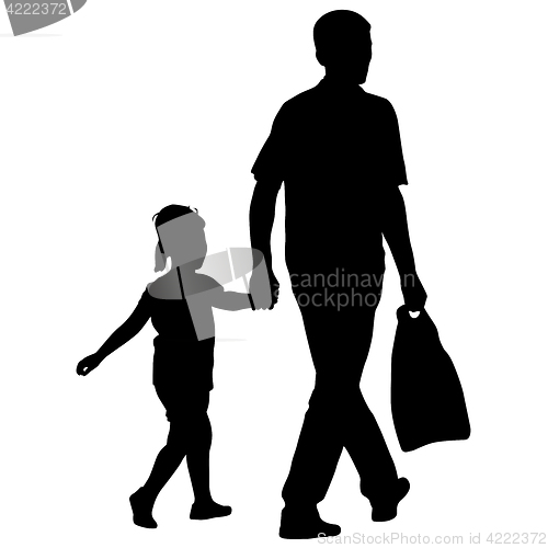 Image of Silhouette of happy family on a white background
