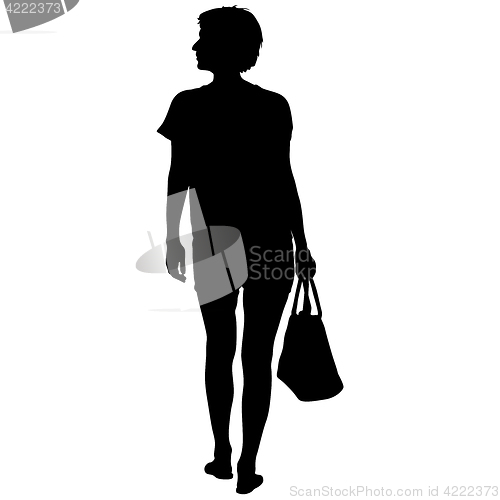 Image of Black silhouette woman standing, people on white background