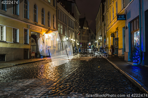 Image of Nightt view of the street, Tallinn Estonia.