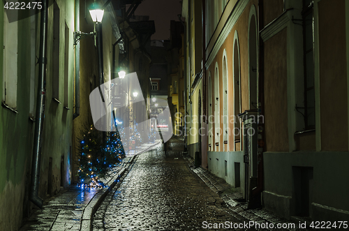 Image of Nightt view of the street, Tallinn Estonia.