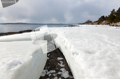 Image of Lumps of ice on the shore of the northern sea