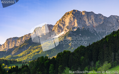 Image of Alpine morning sunlit scenery in national park Berchtesgaden