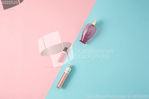 Image of Cosmetics on modern colorful background