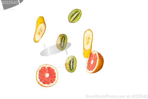 Image of Fresh fruits falling in water splash, isolated on white background