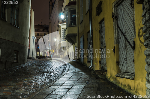 Image of Nightt view of the street, Tallinn Estonia.