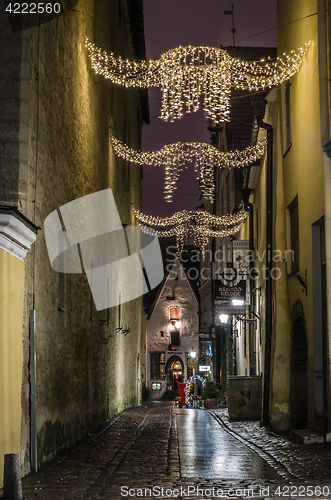 Image of Nightt view of the street, Tallinn Estonia.