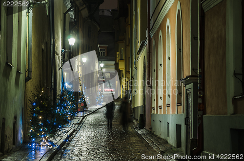 Image of Nightt view of the street, Tallinn Estonia.