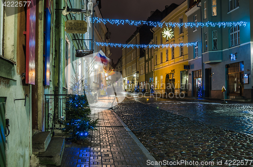 Image of Nightt view of the street, Tallinn Estonia.