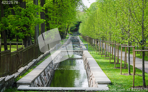 Image of Picturesque water canal in spring time Kadriorg park, Tallinn, E
